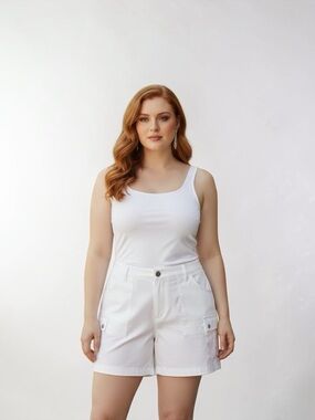White Cargo Plus Size Shorts for Women - Classic UtilityStyle Stretch 1X